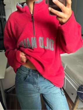 Old Navy Red Half-Zip Fleece Pullover with Gray Trim